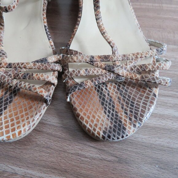 STUART WEITZMAN Leather Snakeskin Strappy Low Wedge Sandals Quiet Luxury US 8 - Picture 4 of 15